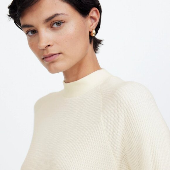 Madewell Waffle Knit Long Sleeve Crewneck Tee in Winter White, Size Medium - Picture 3 of 9